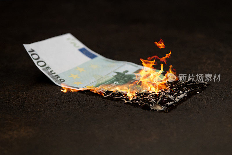 European money in fire